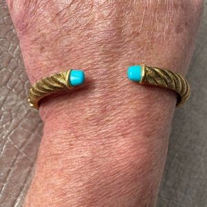 Judith Ripka Sterling Silver 14k Gold Clad Sleeping Beauty Turquoise Cuff